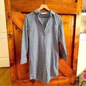 Lauren James Navy Gingham Plaid Button Down Shirt Dress XS